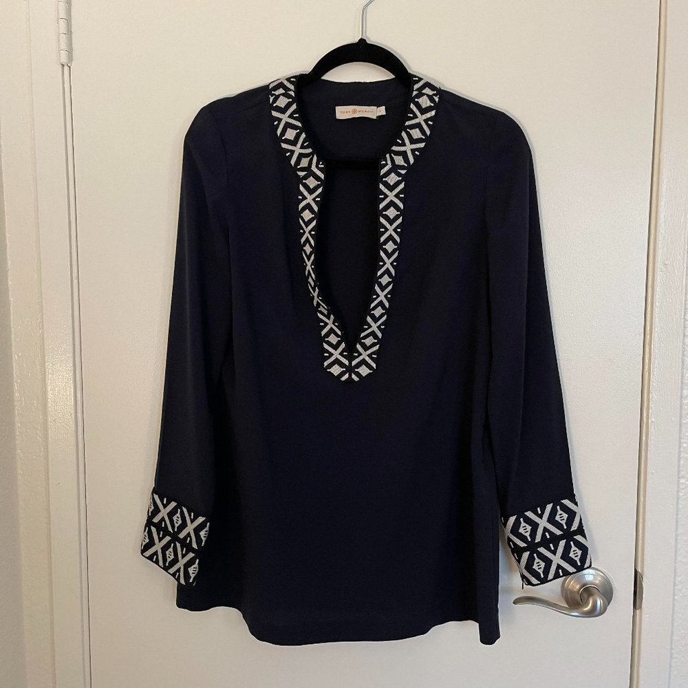 Tory Burch Navy Blue Plunge Neckline Tunic